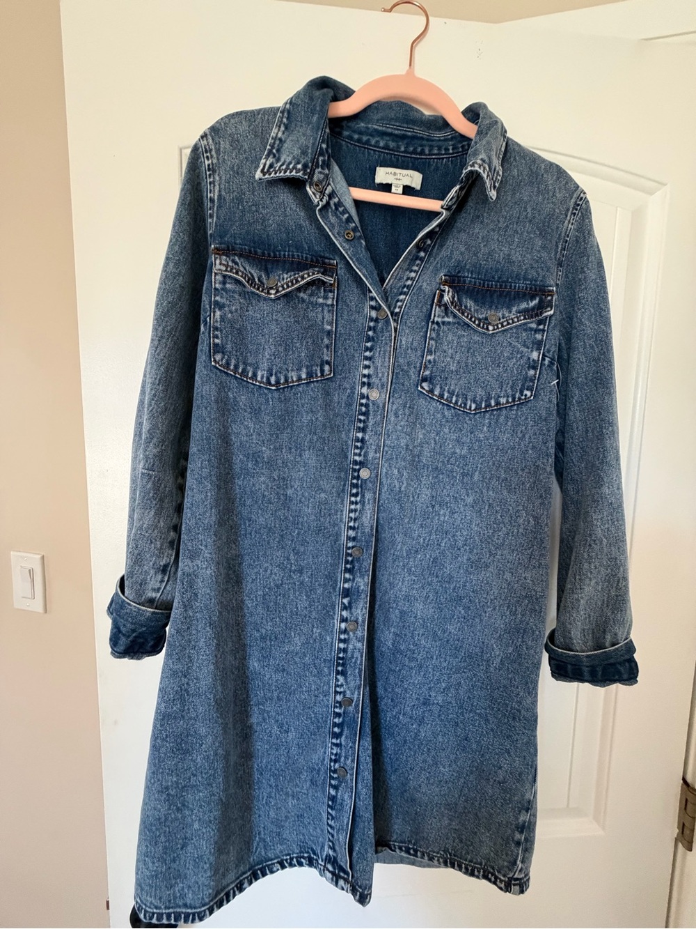 Habitual Denim Shirt Dress Medium Wash Snap Front Size M
